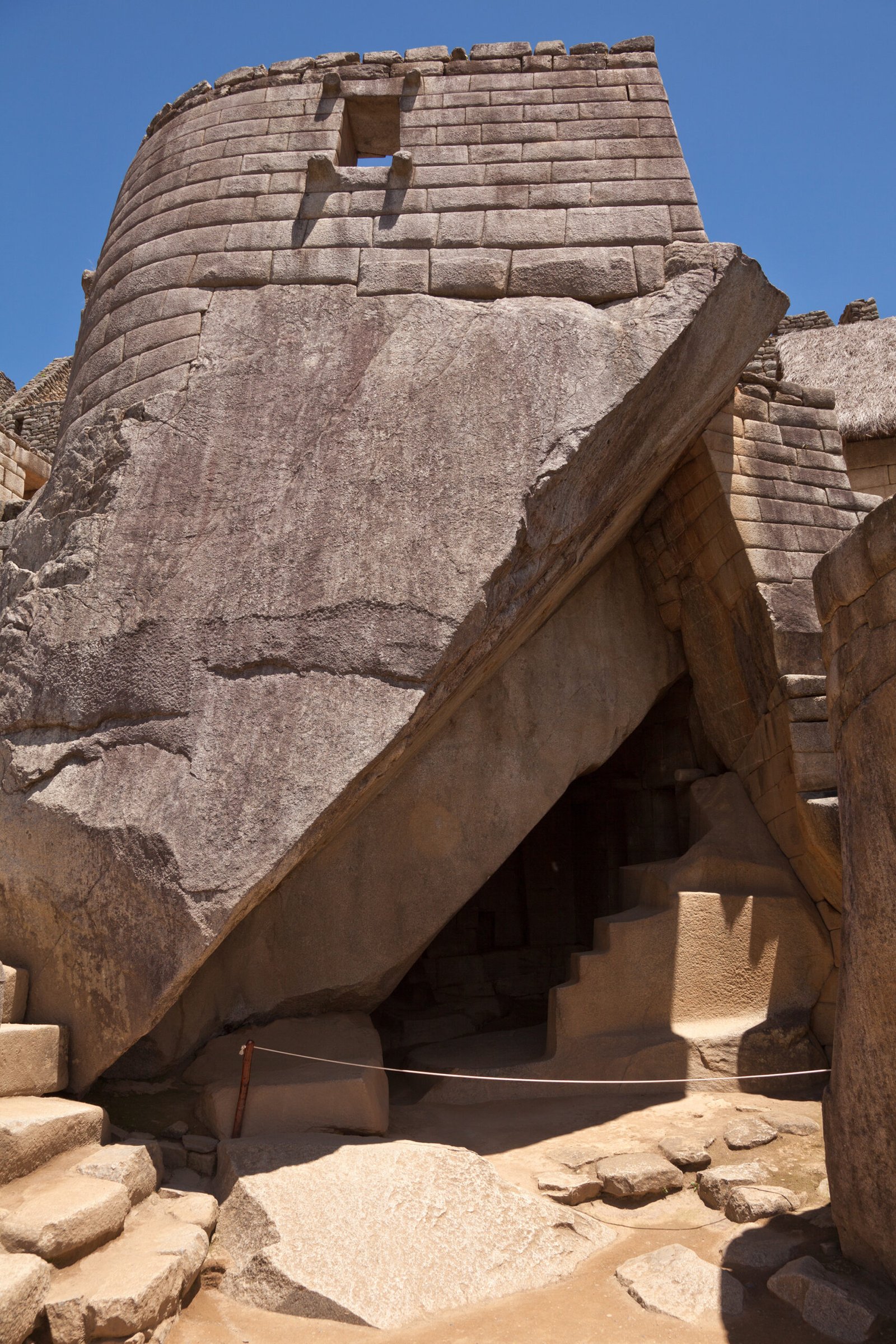 The Temple of the Sun at Machu Picchu combines fitted masonry with a large natural rock outcrop.